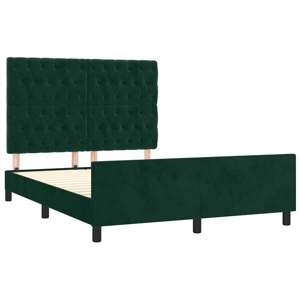 vidaXL Estrutura de cama sem colch&atilde;o 140x190 cm veludo verde-escuro