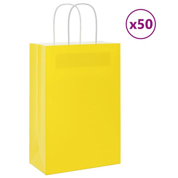 vidaXL Sacos de papel 50 unid com al&ccedil;as amarelo 21x11x31 cm