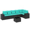vidaXL Conjunto de sof&aacute; de jardim com 7 pe&ccedil;as e almofadas em rattan sint&eacute;tico preto