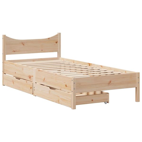 vidaXL Estrutura de cama com gavetas 75x190 cm madeira de pinho maci&ccedil;a