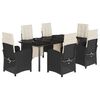 vidaXL 7 pcs conjunto de jantar p/ jardim c/ almofad&otilde;es vime PE preto