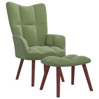 vidaXL Cadeira de descanso com banco veludo verde-claro