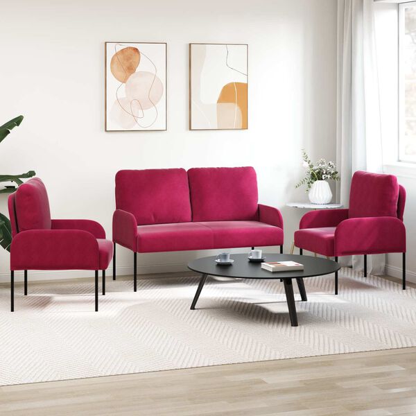 vidaXL Conjuntos de sof&aacute;s 3 pcs Vinho Vermelho 115 x 56 x 80 cm