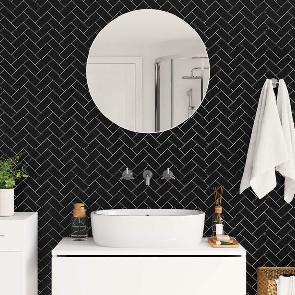 vidaXL Azulejo Chevron 10 pcs Preto 30 x 30 cm Poliuretano e PET