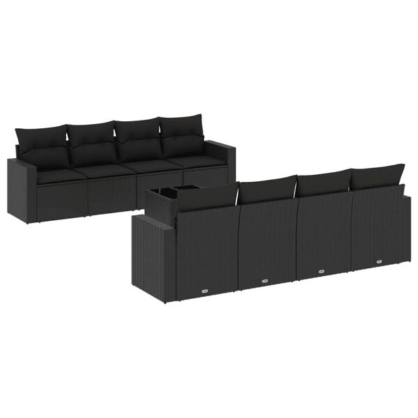 vidaXL 9 pcs conjunto de sof&aacute;s p/ jardim c/ almofad&otilde;es vime PE preto