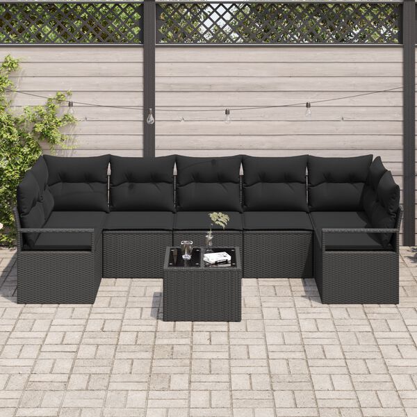 vidaXL Conjunto de Sof&aacute;s 8 pcs Preto vime PE