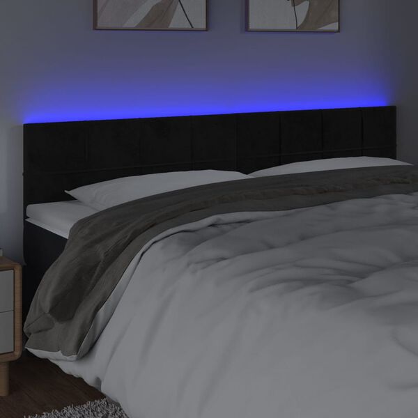 vidaXL Cabeceira de cama c/ luzes LED veludo 180x5x78/88 cm preto