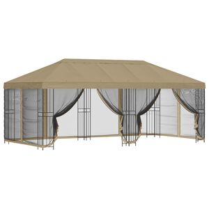 vidaXL Gazebo com paredes laterais 6 x 3 m Bege Poli&eacute;ster e A&ccedil;o