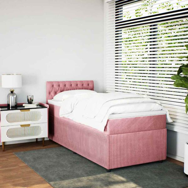 vidaXL Cama com molas/colch&atilde;o 90x190 cm veludo rosa