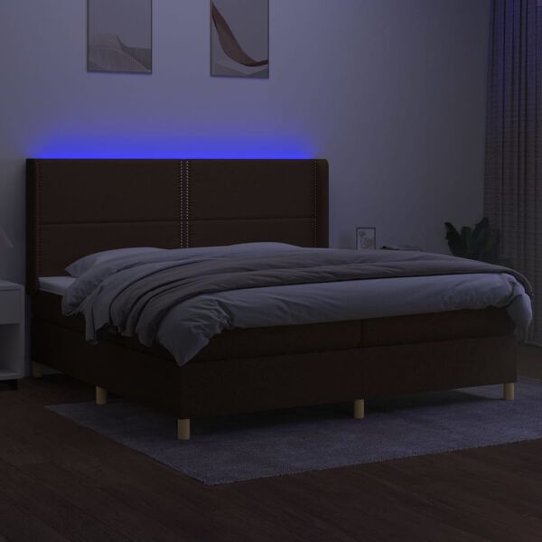 vidaXL Cama box spring c/ colch&atilde;o/LED 200x200cm tecido castanho-escuro