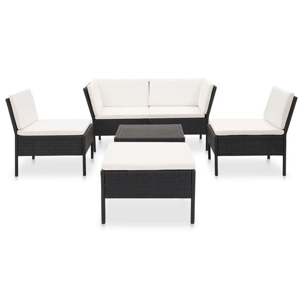 vidaXL 6 pcs conjunto lounge de jardim c/ almofadões vime PE preto