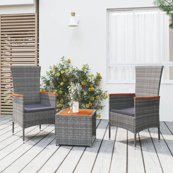 vidaXL 3 pcs conjunto lounge de jardim vime PE/ac&aacute;cia maci&ccedil;a cinza