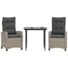 vidaXL 3 pcs conjunto de jantar p/ jardim c/ almofad&otilde;es cinzento claro