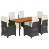 vidaXL 7 pcs conjunto de jantar p/ jardim c/ almofad&otilde;es vime PE preto