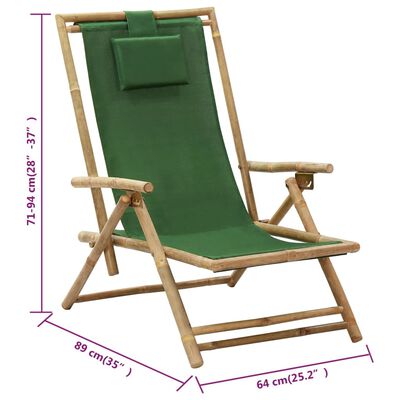 vidaXL Cadeira de descanso reclinável bambu e tecido verde