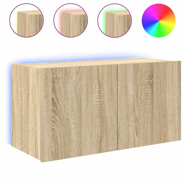vidaXL M&oacute;vel de parede p/ TV c/ luzes LED 80x35x41 cm carvalho sonoma