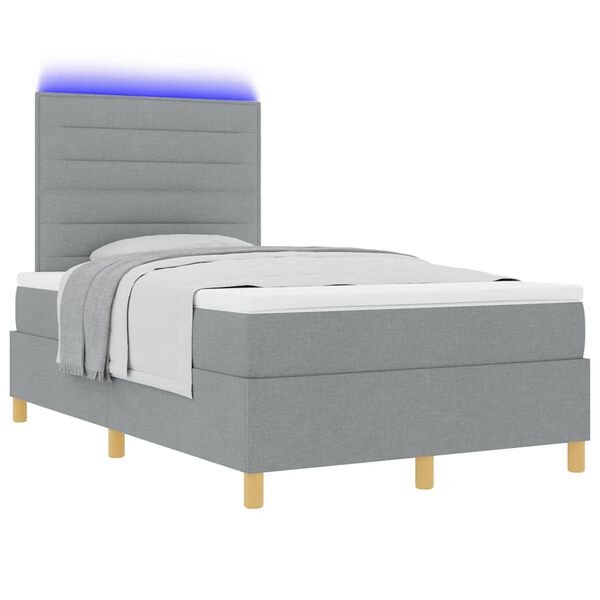 vidaXL Cama Box Spring LED Cinzento-claro 120 x 200 cm tecido
