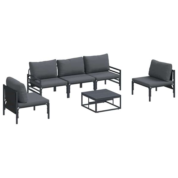 vidaXL Conjunto de Sof&aacute; de Jardim com almofada 6 pcs Preto A&ccedil;o