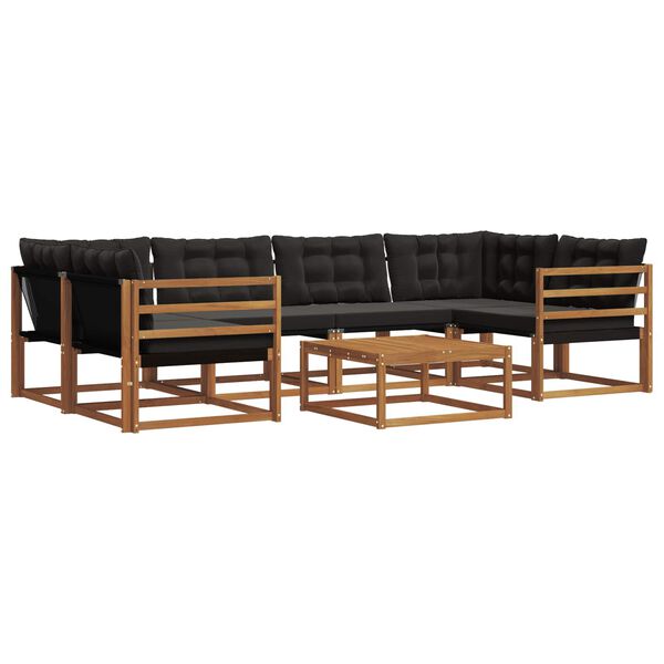vidaXL Conjunto de Sof&aacute;s para Exterior 7 pcs Natural e Preto
