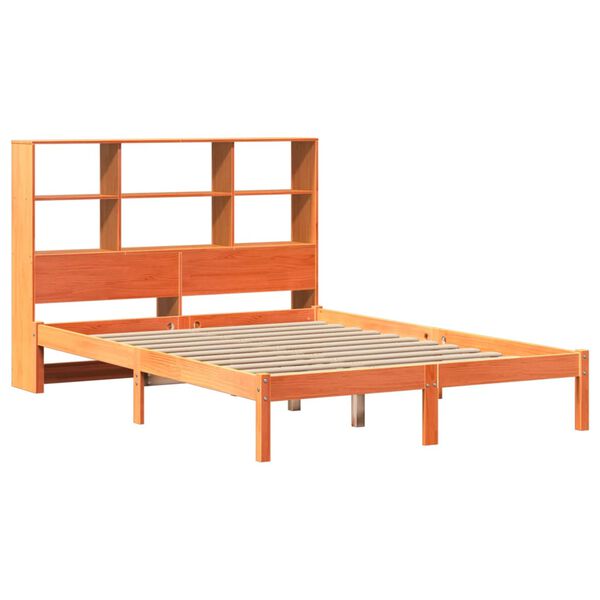 vidaXL Cama c/ estante sem colch&atilde;o 120x190cm pinho maci&ccedil;o castanho-mel