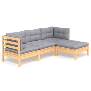 vidaXL 4 pcs conjunto lounge de jardim c/ almofad&otilde;es cinzentos pinho