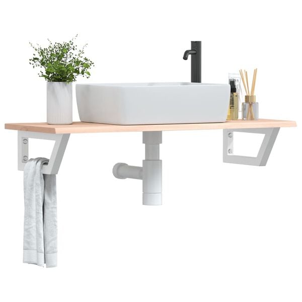 vidaXL Prateleira de parede p/ lavat&oacute;rio a&ccedil;o/madeira carvalho maci&ccedil;a