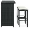 vidaXL 3 pcs conjunto de bar vime PE preto