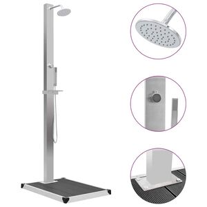 vidaXL Chuveiro para exterior com base WPC a&ccedil;o inoxid&aacute;vel
