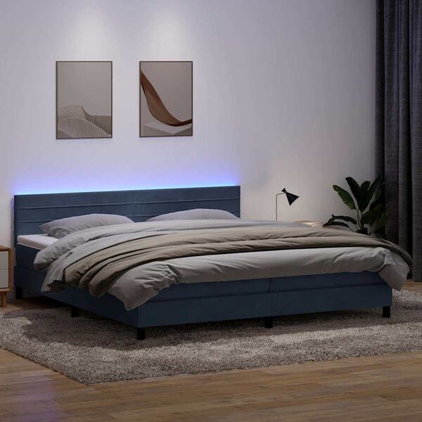 vidaXL Cama box spring c/ colch&atilde;o e LED 180x210 cm veludo cinzento-escuro