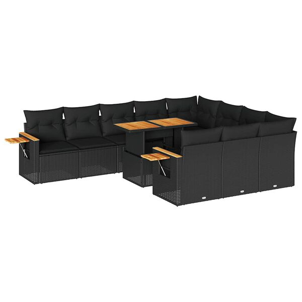 vidaXL 11 pcs conjunto sof&aacute;s jardim c/ almofad&otilde;es vime PE/ac&aacute;cia preto