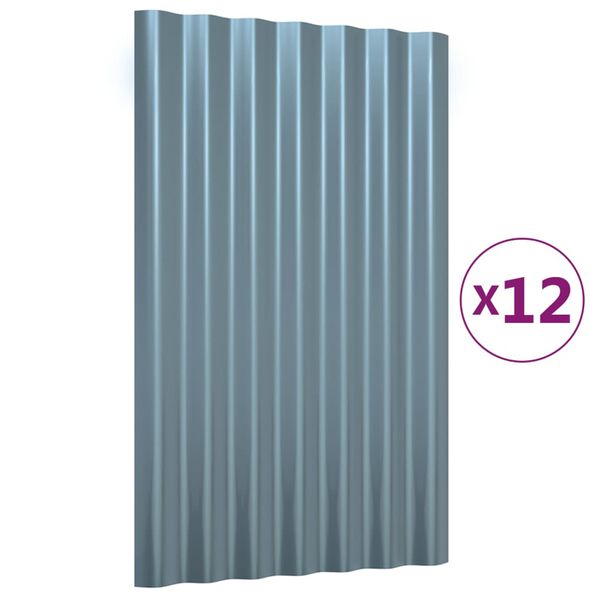 vidaXL Pain&eacute;is de telhado 12 pcs 60x36 cm a&ccedil;o galvanizado cinzento