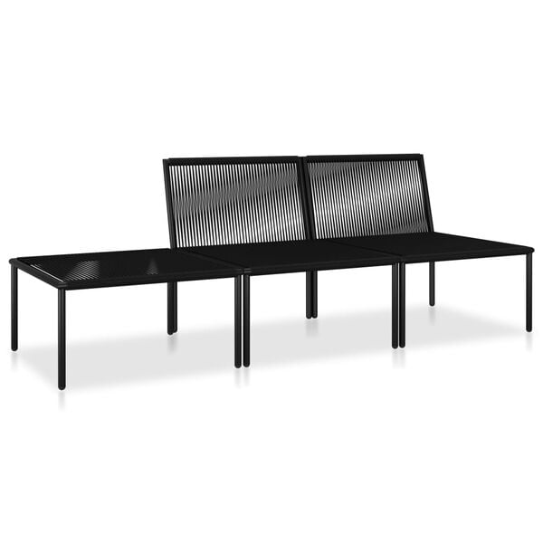 vidaXL 3 pcs conjunto lounge de jardim c/ almofadões PVC preto