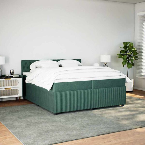 vidaXL Cama com molas/colch&atilde;o 200x200 cm veludo verde-escuro