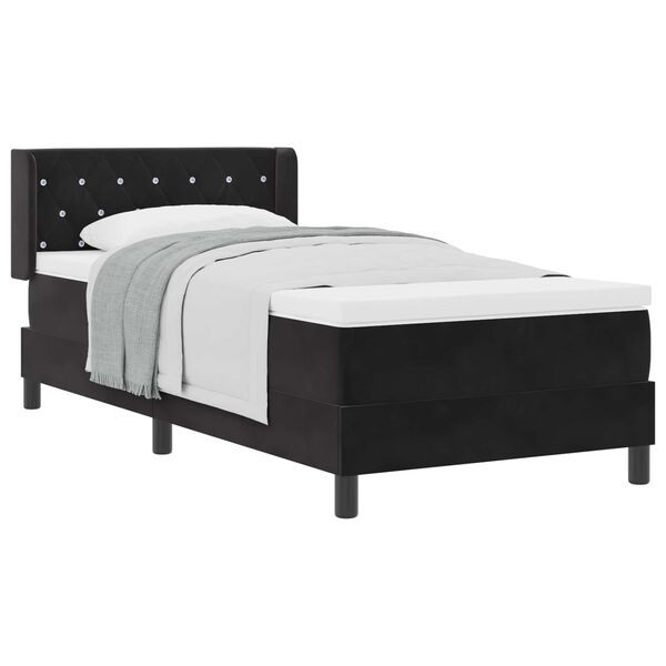 vidaXL Cama Box com colch&atilde;o com cabeceira Preto 200 x 100 cm Poli&eacute;ster