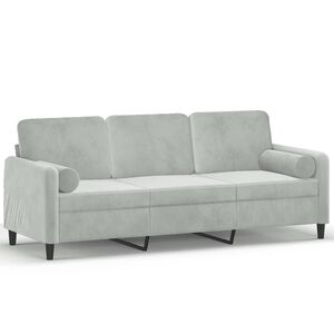 vidaXL Sof&aacute; 3 lugares + almofadas decorativas 180cm veludo cinza-claro