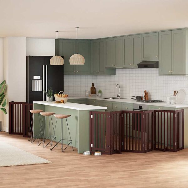 vidaXL Port&atilde;o c&atilde;es c/ porta dobr&aacute;vel 12 pain&eacute;is 600 cm &aacute;lamo castanho