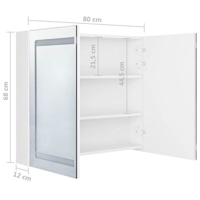 vidaXL Armário espelhado casa de banho LED 80x12x68cm branco brilhante