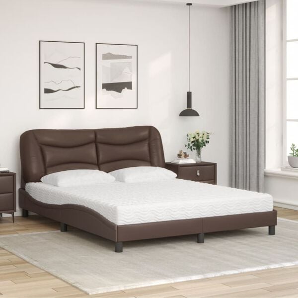 vidaXL Cama com colch&atilde;o Hvar 160x200 cm couro artificial castanho