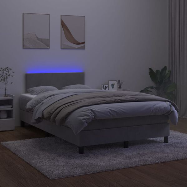 vidaXL Cama box spring c/ colch&atilde;o/LED 120x200 cm veludo cinzento-claro