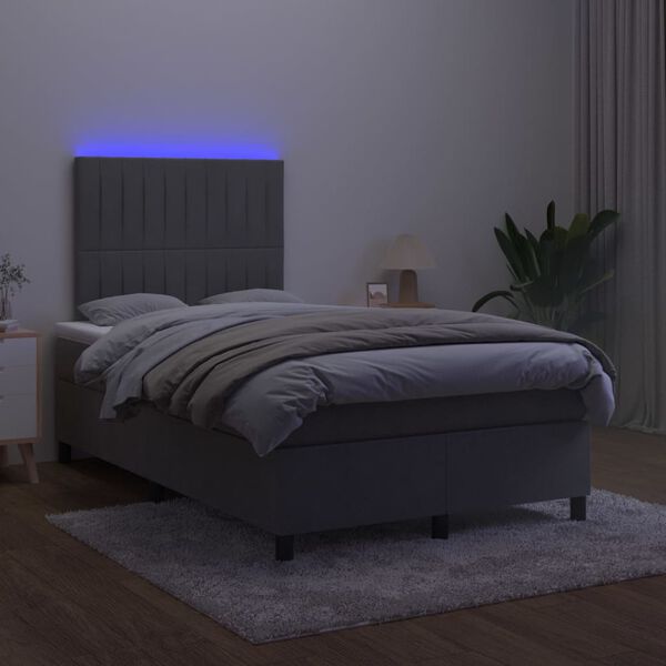 vidaXL Cama box spring c/ colch&atilde;o/LED 120x200cm veludo cinzento-escuro