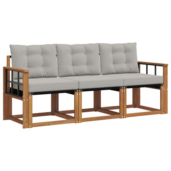 vidaXL Conjunto de Sof&aacute;s para Exterior 3 pcs Cinza Natural e Claro