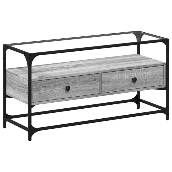 vidaXL Móvel de TV c/ tampo de vidro derivados madeira cinzento sonoma