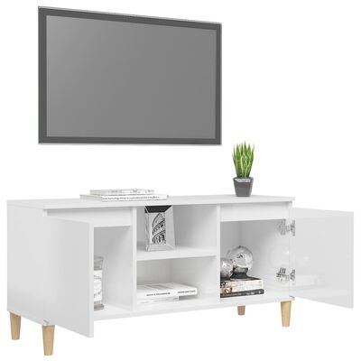 vidaXL Móvel de TV pernas de madeira 103,5x35x50 cm branco brilhante