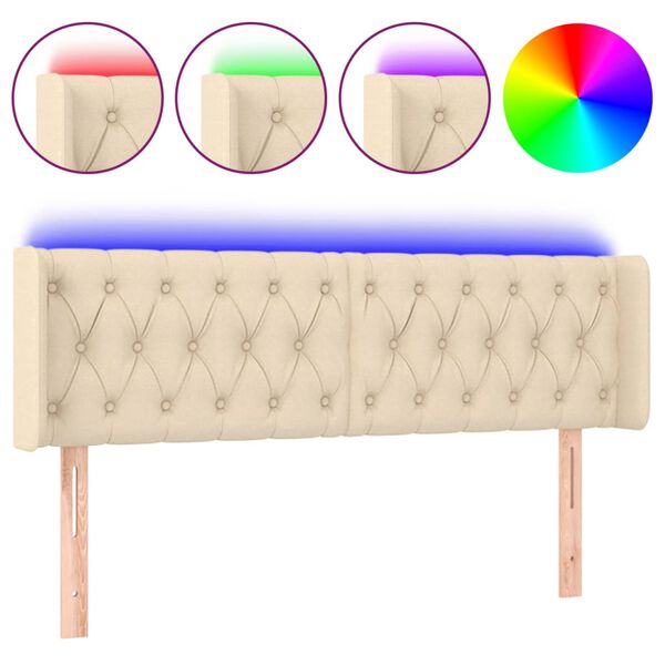 vidaXL Cabeceira de cama c/ luzes LED tecido 163x16x78/88 cm cor creme