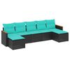 vidaXL Conjunto de sof&aacute; de jardim com 7 pe&ccedil;as e almofadas em rattan sint&eacute;tico preto
