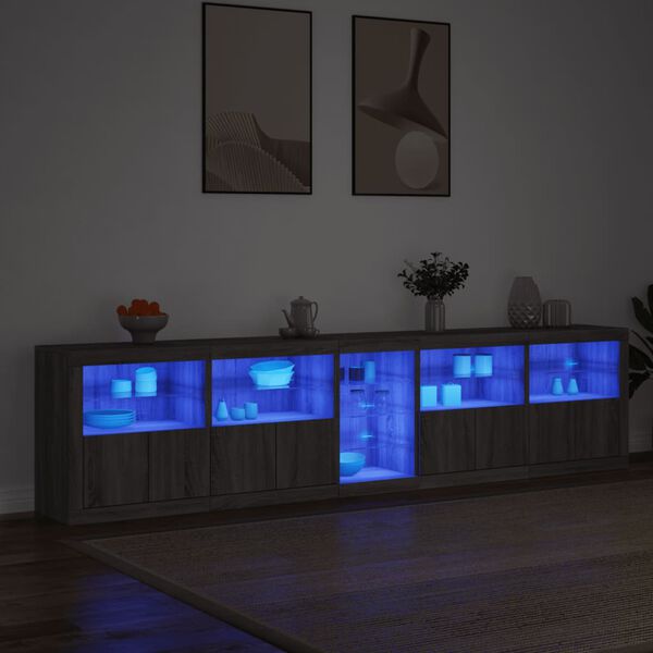 vidaXL Aparador com luzes LED 283x37x67 cm cinzento sonoma