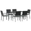 vidaXL 7 pcs conjunto de jantar p/ jardim c/ almofad&otilde;es vime PE e a&ccedil;o