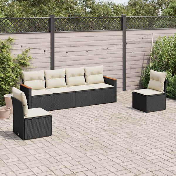vidaXL 6 pcs conjunto sof&aacute;s de jardim c/ almofad&otilde;es vime PE preto