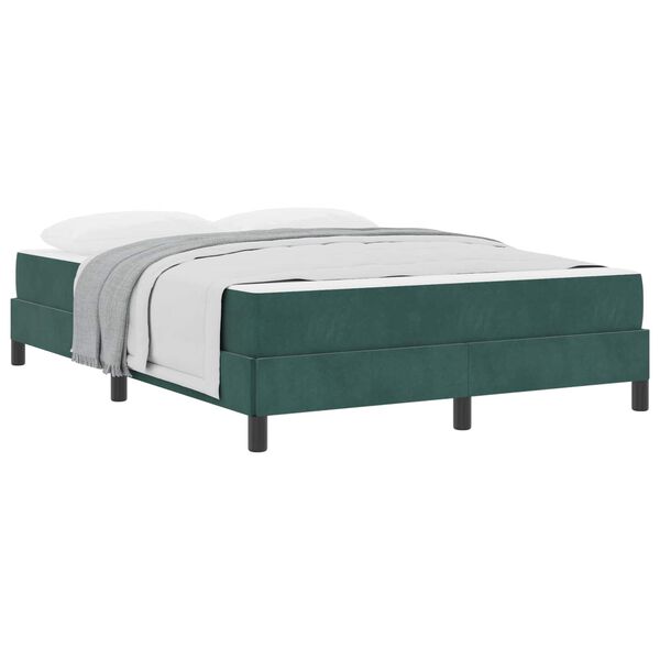 vidaXL Cama Box com colch&atilde;o Verde Escuro 140 x 200 cm tecido