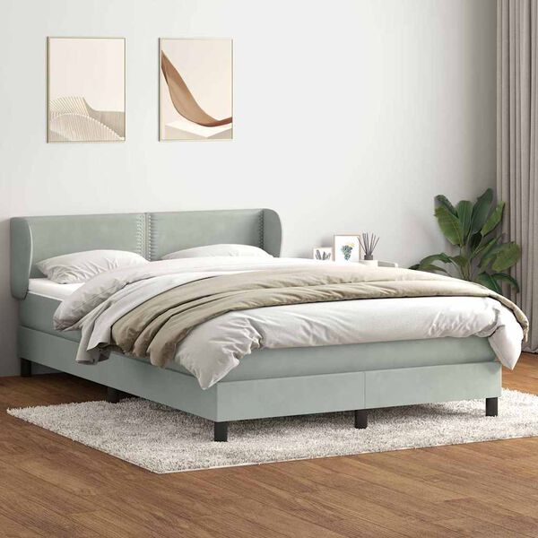 vidaXL Cama com molas/colch&atilde;o 160x210 cm veludo cinzento-claro